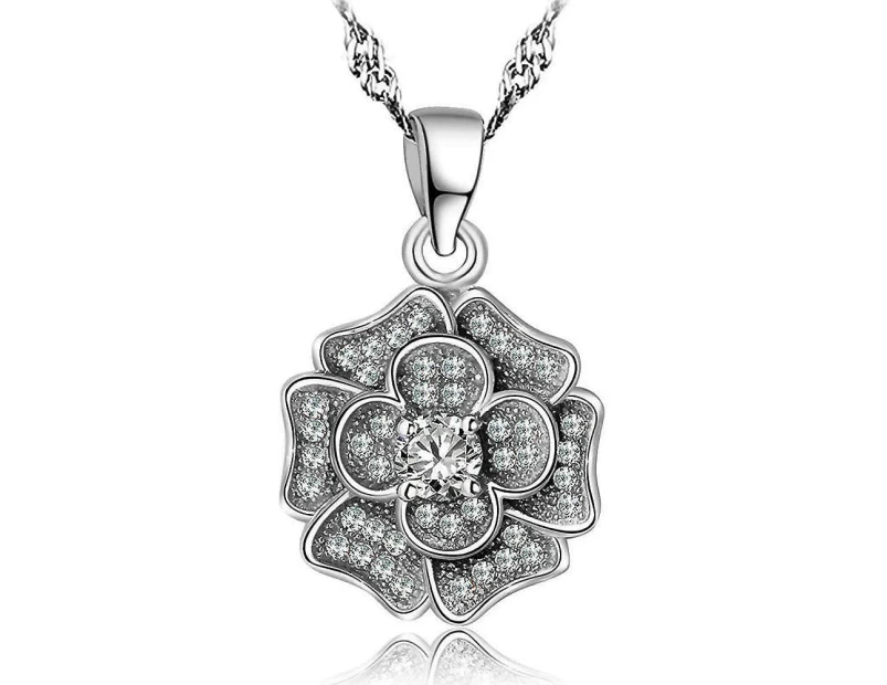 Solid 925 Sterling Silver Flowery Pendant