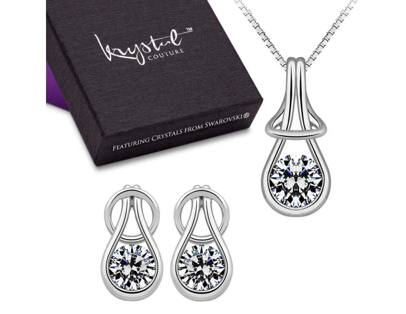 Boxed Solid 925 Sterling Silver Angel Necklace and Earrings Set Embellished with SWAROVSKI® crystals