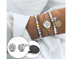 Boxed Bohemian Multi Layered Charm Bead Bracelet and Stud White Gold Plated Earrings Set - Grey