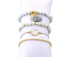 Boxed Bohemian Multi Layered Charm Bead Bracelet and Stud White Gold Plated Earrings Set - Grey