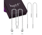 Solid 925 Sterling Silver 2 Pairs Threader Earrings Set