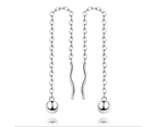 Solid 925 Sterling Silver 2 Pairs Threader Earrings Set