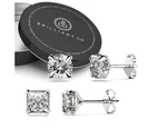 Boxed Solid 925 Sterling Silver Clear Cubic Zirconia Stud Earrings 2 Pair Set