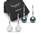 Boxed 2 Pairs Magnificent Pearl Hook Earrings Set Embellished with Swarovski  Crystal Iridescent Tahitian Look Pearls in White Gold