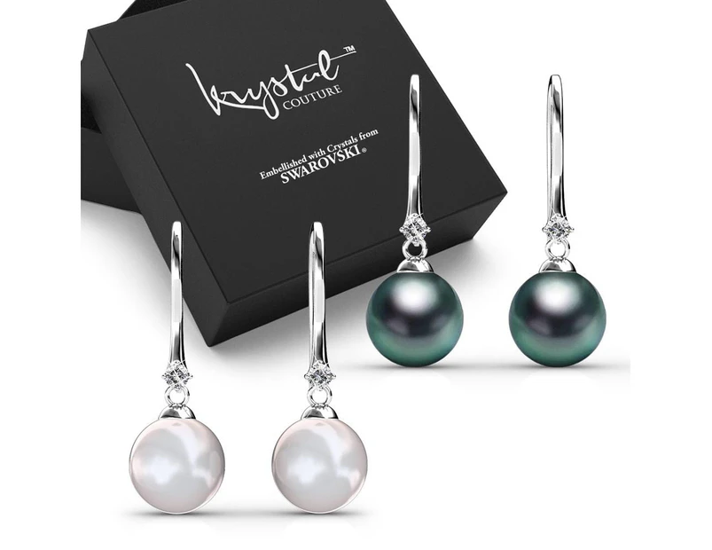 Boxed 2 Pairs Magnificent Pearl Hook Earrings Set Embellished with Swarovski  Crystal Iridescent Tahitian Look Pearls in White Gold