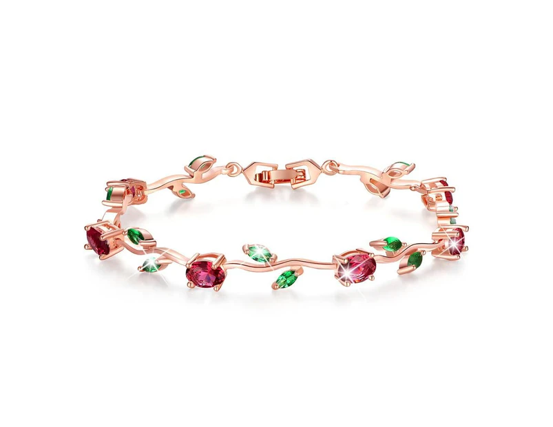 Colourful Flower Sparkling Floral Rose Gold Layered Bracelet