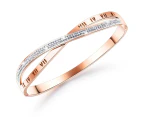 Roman Numeral Criss Cross Bangle with Created Diamonds in Rose Gold Layered Steel Jewellery