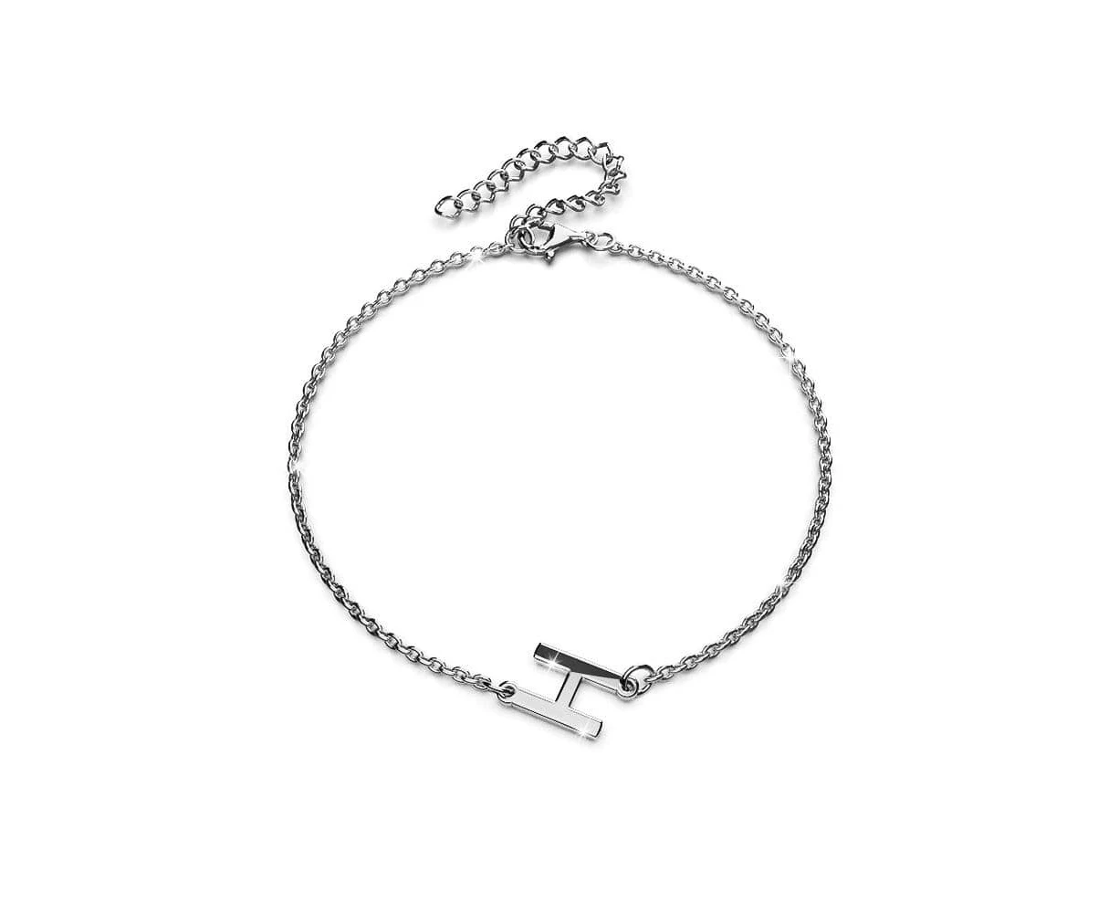 Bold Alphabet Letter Initial Charm Bracelet in White Gold Tone - H