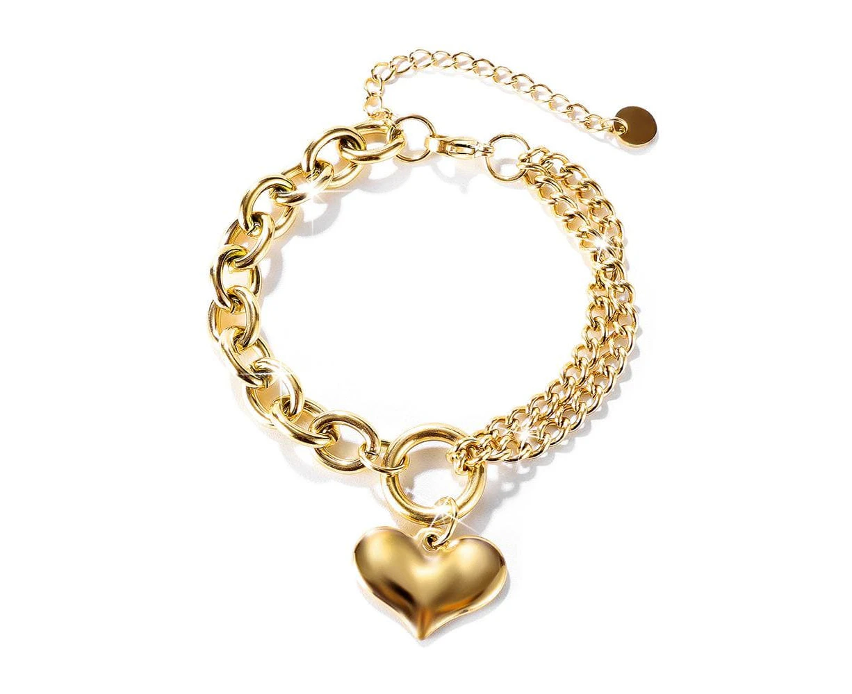 Lovely Heart Charm Dual Link Bracelet in Gold