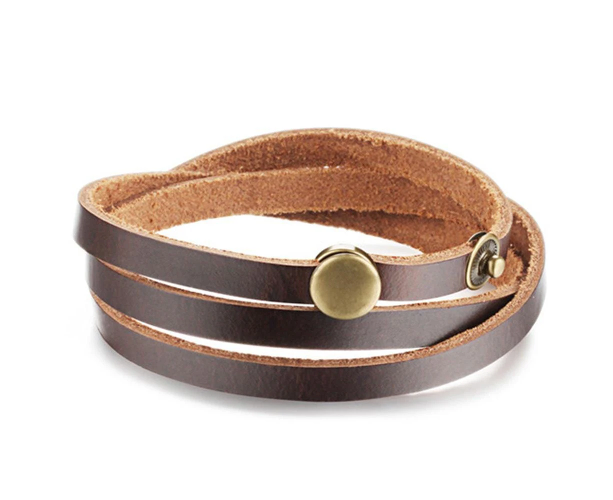 Genuine Cow Leather Wrap Bracelet With Bronzealloy Buckle