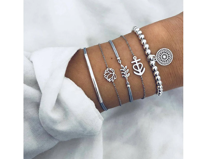 Bohemian 5-Piece Charm Bead Bracelet Set