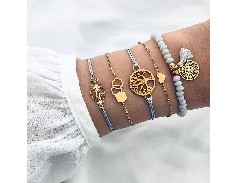 Bohemian 5-Piece Charm Bead Bracelet Set