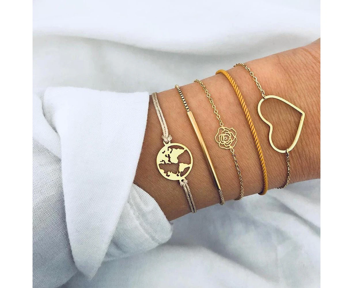 Bohemian 5-Piece Charm Bead Bracelet Set