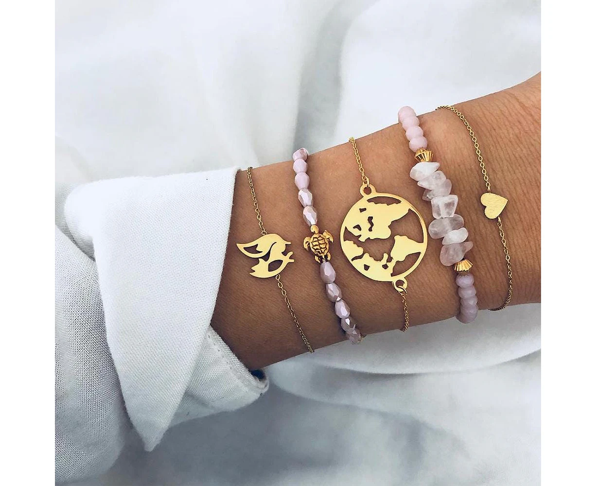 Bohemian 5-Piece Charm Bead Bracelet Set