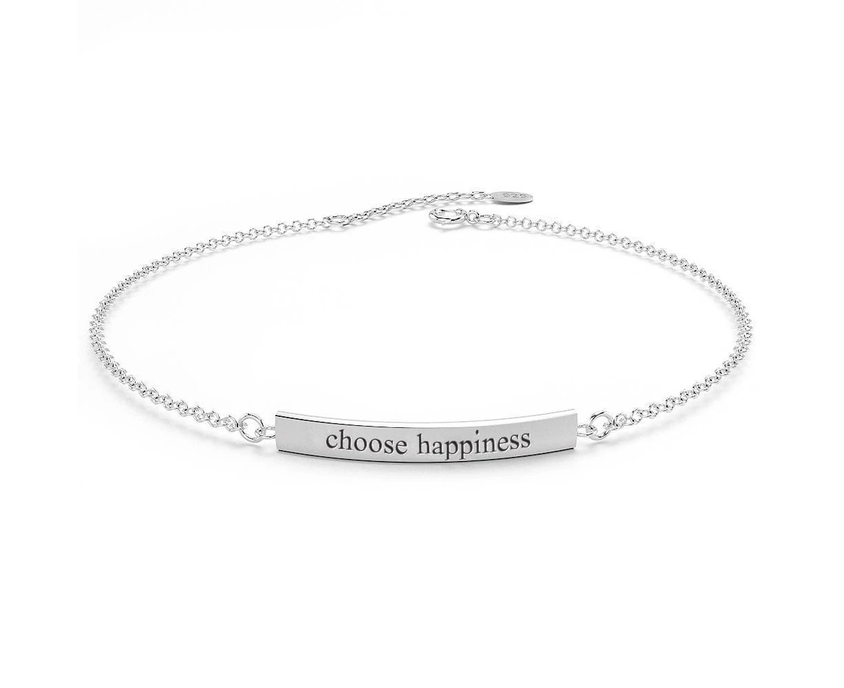 Solid 925 Sterling Silver Bar Bracelet Choose Happiness