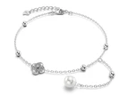 Solid 925 Sterling Silver Diamonelle Clover Pearl Charm Bracelet