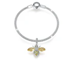 Solid 925 Sterling Silver Crystal Yellow Bee Animal Bracelet