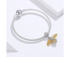 Solid 925 Sterling Silver Crystal Yellow Bee Animal Bracelet