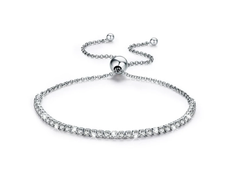 Solid 925 Sterling Silver Created Diamonds Pull Tie Tennis Bracelet