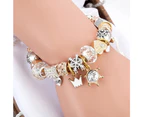 Pandora Inspired Full Set Beaded Charm Bracelet - White/ Gold