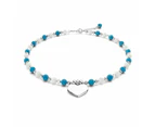 Solid 925 Sterling Silver Heart Turqoise Lapis Lazuli and Freshwater Pearls Beaded Bracelet