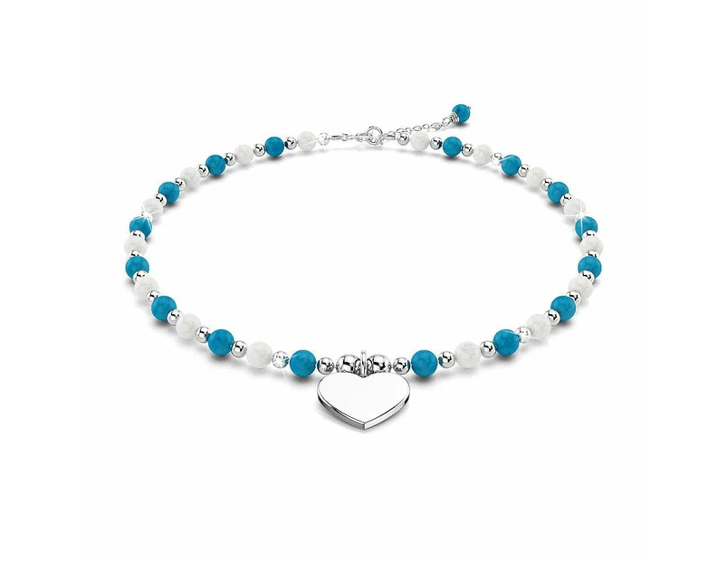 Solid 925 Sterling Silver Heart Turqoise Lapis Lazuli and Freshwater Pearls Beaded Bracelet