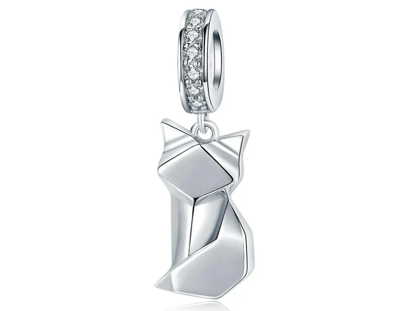 Solid 925 Sterling Silver Origami Cat Pandora Inspired Charm