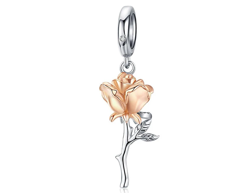 Solid 925 Sterling Silver Belle Rose Pandora Inspired Charm