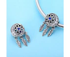 Solid 925 Sterling Silver Dream Catcher Sapphire Blue CZ Charm