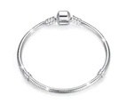 Solid 925 Sterling Silver Pandora Inspired Barrel Clasp Snake Chain Bracelet