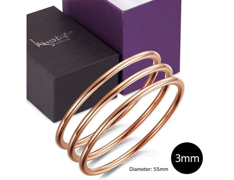 Boxed 3 pcs Solid Golf Bangle 3mm Set in Rose Gold