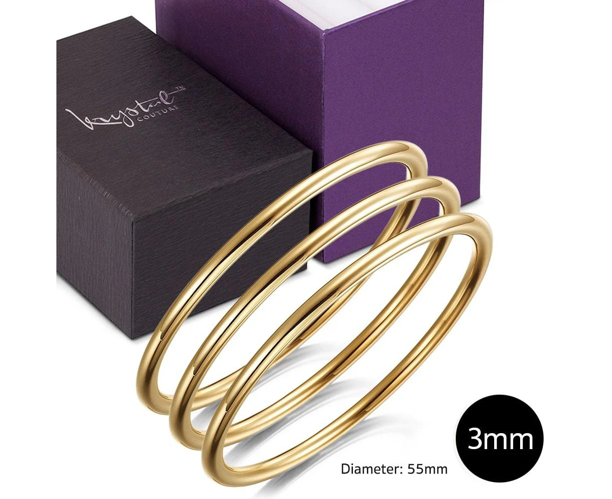 Boxed 3 pcs Solid Golf Bangle 3mm Set in Gold