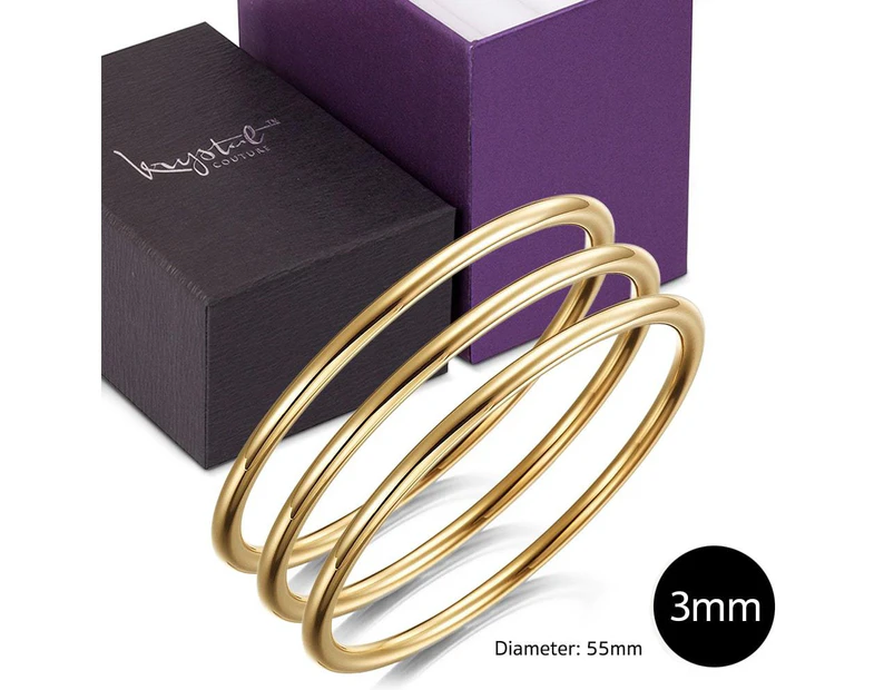 Boxed 3 pcs Solid Golf Bangle 3mm Set in Gold