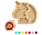 Red Unicorn Children's Bamboo Suction Plate - Dining Dish - Stay Put Silicone Cup - Segmented - Eco-friendly - by Tiny Dining