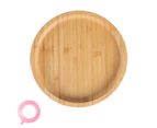 Pink Round Children's Bamboo Suction Plate - Dining Dish - Stay Put Silicone Cup - Eco-friendly - by Tiny Dining
