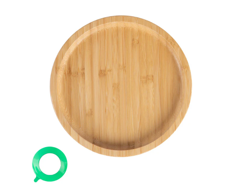 Green Round Children's Bamboo Suction Plate - Dining Dish - Stay Put Silicone Cup - Eco-friendly - by Tiny Dining