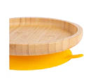 Yellow Round Children's Bamboo Suction Plate - Dining Dish - Stay Put Silicone Cup - Eco-friendly - by Tiny Dining