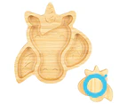 Blue Unicorn Children's Bamboo Suction Plate - Dining Dish - Stay Put Silicone Cup - Segmented - Eco-friendly - by Tiny Dining