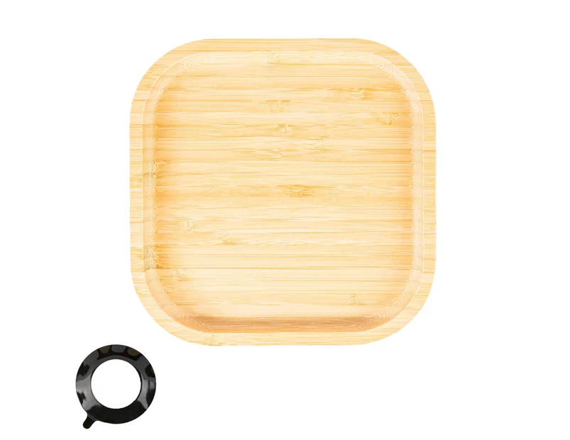 Black Square Children's Bamboo Suction Plate - Dining Dish - Stay Put Silicone Cup - Eco-friendly - by Tiny Dining