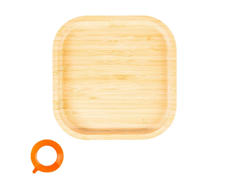 Orange Square Children's Bamboo Suction Plate - Dining Dish - Stay Put Silicone Cup - Eco-friendly - by Tiny Dining