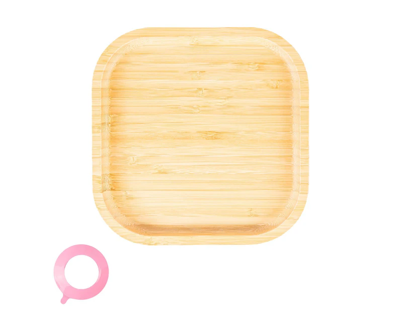 Pink Square Children's Bamboo Suction Plate - Dining Dish - Stay Put Silicone Cup - Eco-friendly - by Tiny Dining