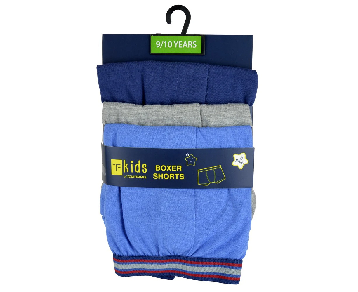 Tom Franks Boys T-Kids Boxer Shorts (Pack Of 3) (Navy/Grey/Blue) - UT1441