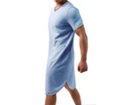Men's Kaftan Pajamas Sleepwear Summer Short Sleeve Comfy Night Gown Robe - Blue