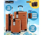 3 Piece Luggage Travel Set Hard Carry On Suitcases Lightweight Trolley with 2 Covers and TSA Lock Orange