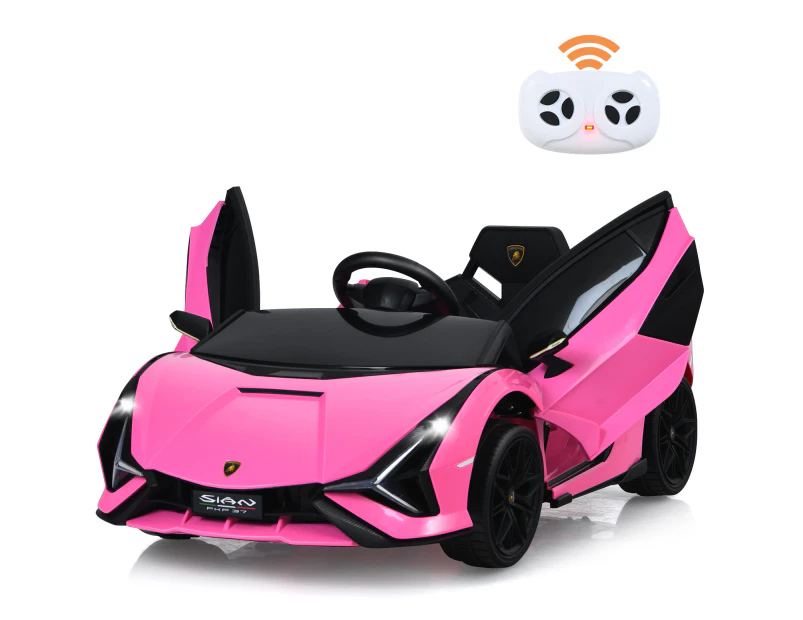 Costway Lamborghini Licensed Kids Ride On Car 12V Electric Toy Car w/Remote MP3 Horn, Children Gift Pink