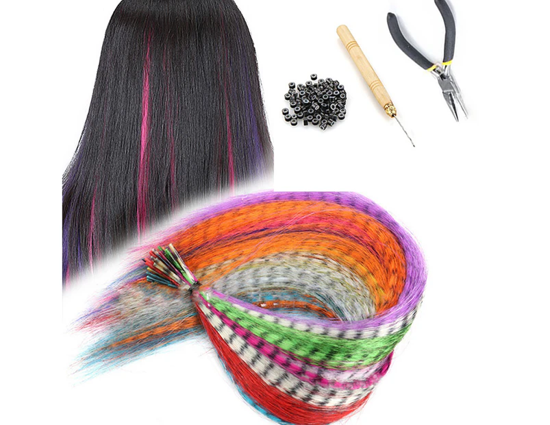 1Set  Feather Hair Kit  Smooth  with Crochet Hook  Lightweight  Multicolor Hair Extensions Feathers  for Home