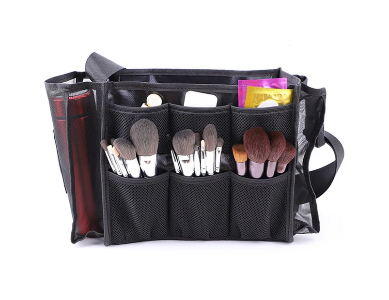 Makeup Artist Makeup Brush Organizer Bag Mesh Cosmetic Bags Makeup Tool Bag-Black