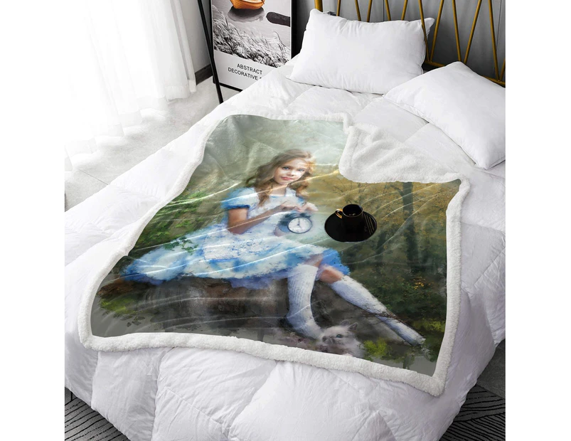 Fairytale Alice In Wonderland Double Layer Short Plush Blanket 50"X60"