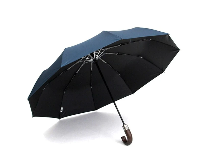 Black Coating Wooden Handle Umbrella - Navy