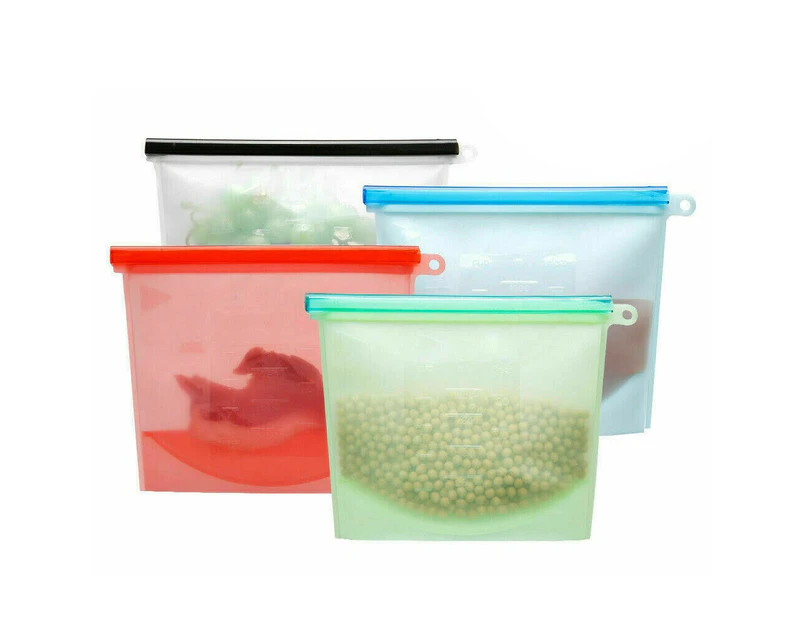 4IN1 Silicone Food Storage Bags Leakproof Zip Seal Stand Reusable Food Storage Container